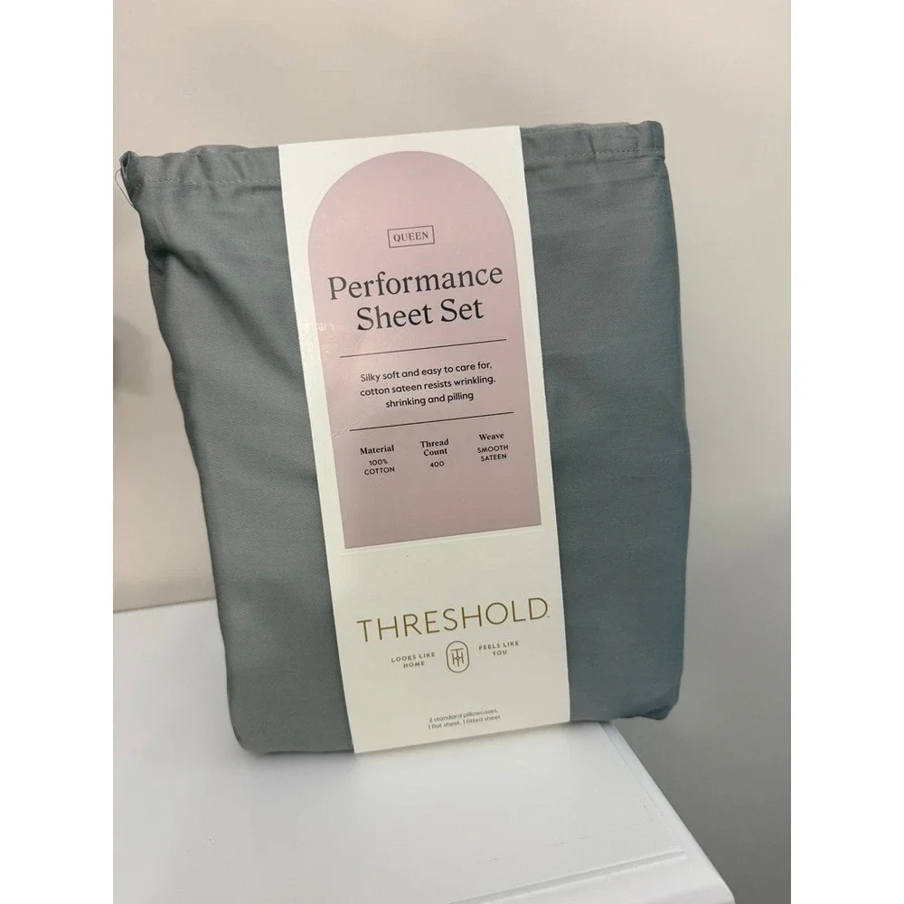 Threshold Sheet Set Queen Gray 400 Thread Count Performance Cotton Sateen NWT